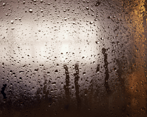 Droplets forming on glass